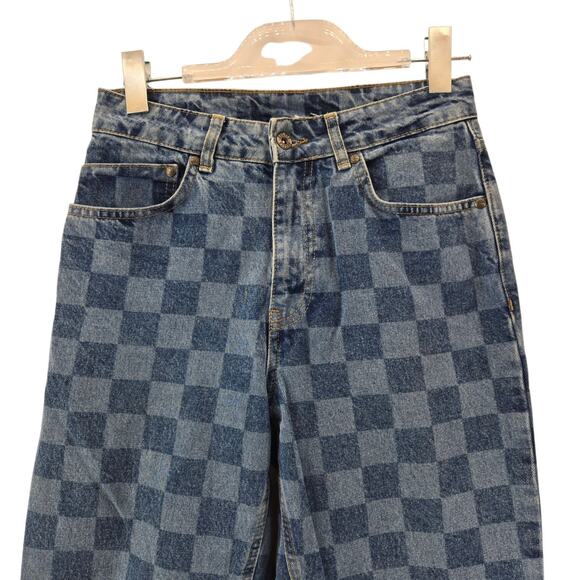 Ragged Priest Checkered Jeans Womens 26 Wide Leg Ankle High Rise Punk Emo Cotton - Picture 4 of 13